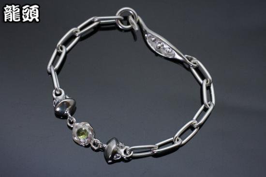 龍頭 小花×蛙玉 ブレスレット 天然石 レディース シルバー シルバーブレスレット レディースブレスレッ..