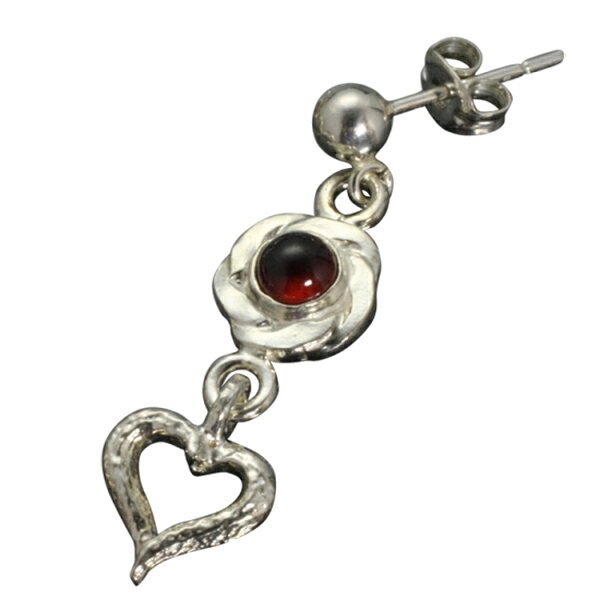 Garnet - 龍頭 岩石ハート×花ツイスト ピアス 1P 片耳用 天然石 レディース シルバー シルバーピアス スタッド レディースピアス シルバー950 女性 彼女 伝統技法 ギフト 人気 おしゃれ ブランド