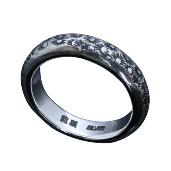 龍頭 甲丸 小花 鎚目 リング 7〜27号 指輪 花 メンズ シルバー シルバーリング メンズリング シルバー950 男性 彼氏 伝統技法 ギフト 人気 おしゃれ ブランド(4)