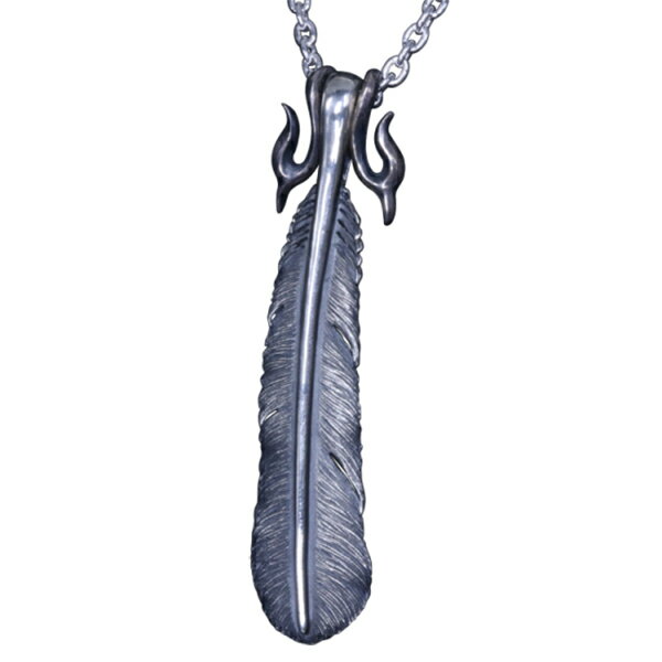 Silver - 龍頭 いぶし 八咫烏 フェザー 火焔トップ ネックレス チェーン付き ペンダント メンズ シルバー シルバーネックレス メンズネックレス 羽根 羽 ヤタガラス 神話 火炎 炎 シルバー925 950 男性 彼氏 伝統技法 ギフト 人気 おしゃれ ブランド