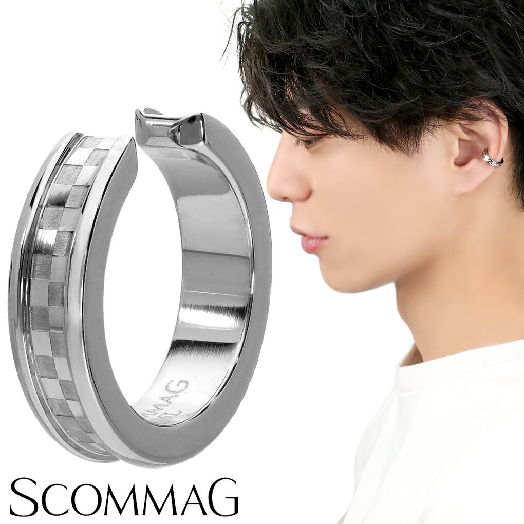 SCOMMAG チェスボード イヤーカフ 1P 片耳用 ステンレス ノンホール ピアス イヤリング イヤーカフス ..