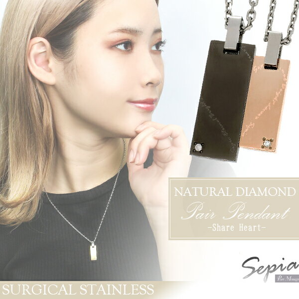 Sepia シェアハート カラープレート 天然ダイヤ ペアネックレス ペアアクセサリー お揃い カップル 大人 向け サージカルステンレス 金属アレルギー ダイヤモンド 王道 プレートネックレス アジャスター ピンクゴールド ガンメタリック シンプルのサムネイル