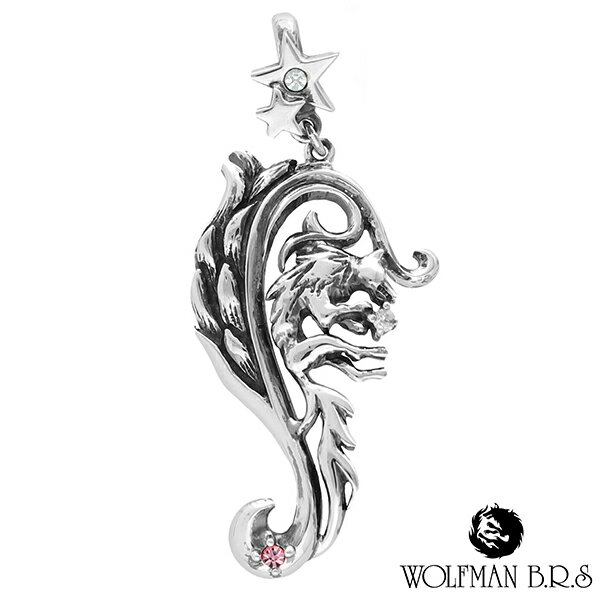 ウルフマン エンジェリックウルフ スター ペンダントトップ チェーンなし シルバー ネックレストップ ウルフマンBRS 狼 オオカミ 星 天使 羽根 ピンク ブランド ペンダントヘッド ネックレスヘッド トップ ヘッド メンズ シルバー925 シルバーアクセ 人気 ギフト プレゼント