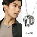 リング ペンダント 2連 クロス ネックレス シルバー925 シルバー 銀 シルバーアクセサリー シルバーアクセ シンプル クール 輪っか 輪 丸 メンズ 男性...