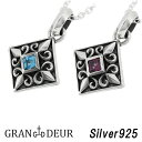 GRAN DEUR スクエア 紋章 シルバー ネックレス シルバーアクセサリー メンズ 男性用 シルバー925 天然石 ブルートパーズ ロードライトガーネット ...