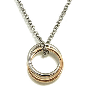 ダイヤ型カット ピンクゴールドカラータングステン プレーンステンレス Wリングネックレス メンズ レディース 銀の蔵 タングステン ペンダントトップ プレゼント 人気 おしゃれ