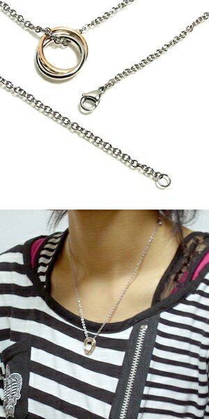 ダイヤ型カット ピンクゴールドカラータングステン プレーンステンレス Wリングネックレス メンズ レディース 銀の蔵 タングステン ペンダントトップ プレゼント 人気 おしゃれ