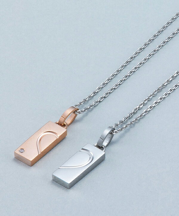 ハート プレート ペアネックレス サージカルステンレス 金属アレルギーフリー ジルコニア 合わせる 重ねる シルバー ピンクゴールド シンプル ペア おそろい ...