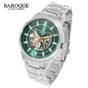 BAROQUE 腕時計 BA2005 グリーン 緑 日本製 時計 ステンレス ウォッチ 紳士 ビジネス 自動巻き 機械式 文字盤 大きい 大きめ 防水 ローマ数字 メンズ腕時計 メンズ 男性 彼氏 夫 旦那 誕生日 記念日 プレゼント 人気 ブランド おしゃれ かっこいい 大人 上品 スケルトン