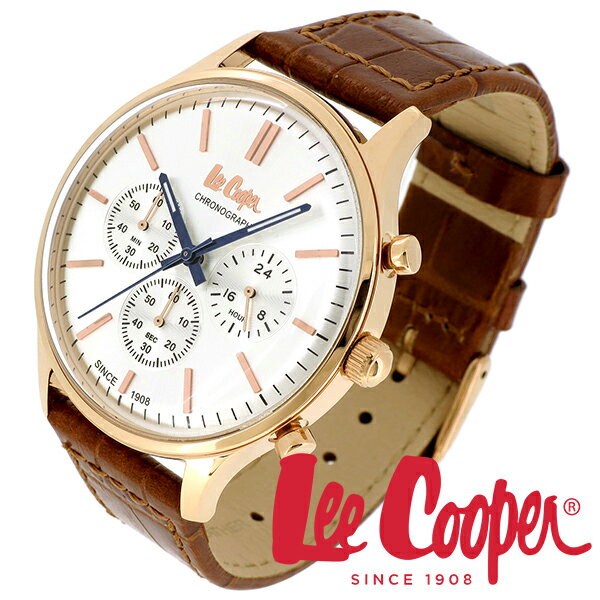 Lee Cooper 腕時計 ブランド ウォッチ LC06293.434 リークーパー 時計 メンズ 紳士 シルバー ローズゴールド クォーツ 本革ベルト クロコ 型押し クラシック ビジネス カジュアル ビジカジ イギリス ブリティッシュ 日本製ムーブメント 電池式 人気 プレゼント 彼氏 おしゃれ