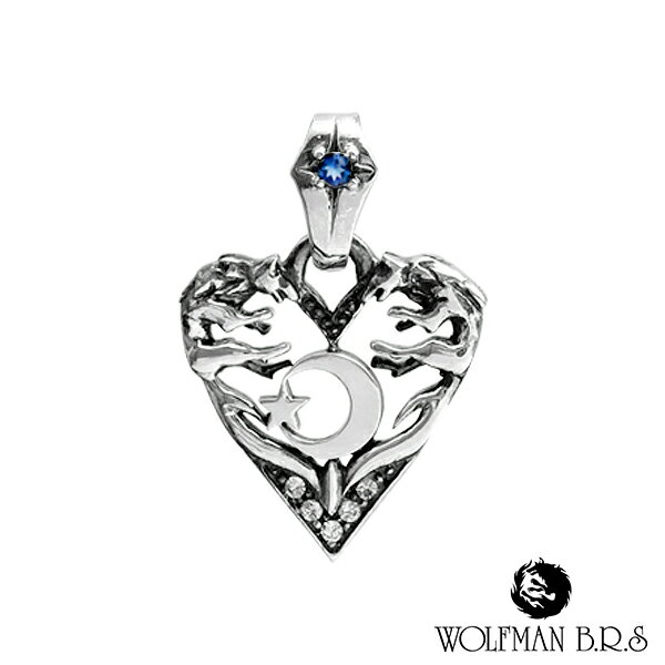 ウルフマン ハーテッド ウルフ ペンダント ブルー シルバー ペンダントトップ チェーンなし オオカミ 狼 ネックレストップ トップ ヘッド シルバー925 ハ...