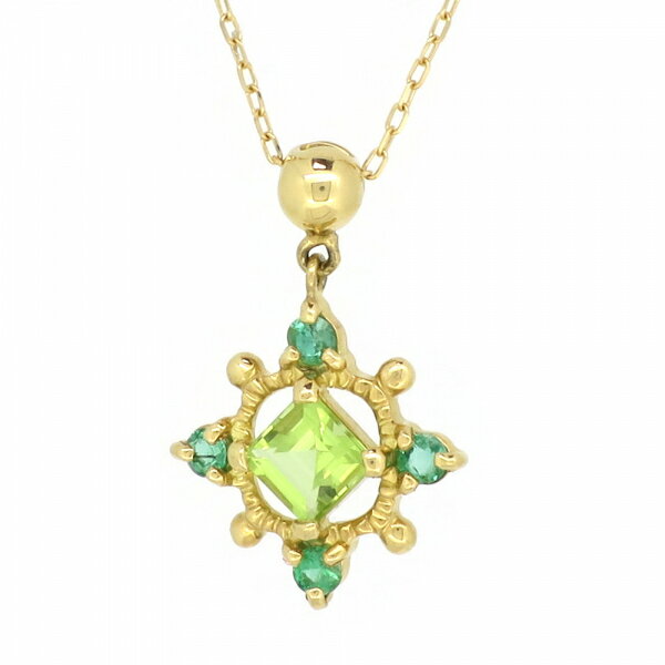 太陽 ゴールドネックレス(チェーン付きペンダント) サン 花 花びら フラワー グリーン 緑 18金 イエローゴールド ペリドット エメラルド ジュエリー ネックレス ペンダント 首飾り レディース 女性 アクセサリー ギフト プレゼント おしゃれ