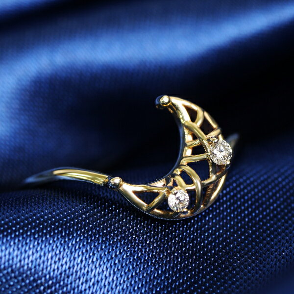 月 ダイヤモンド ゴールド リング K10 10金 10k 指輪 透かし 三日月 ムーン 天然 ダイヤ かわいい 華奢 華やか アクセサリー 誕生日 レディース 女性 記念日 ギフト プレゼント おしゃれ