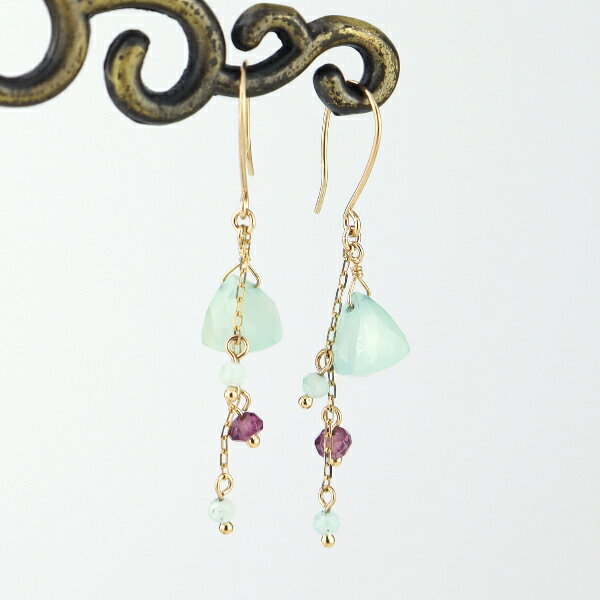 天然石 チェーン フック ゴールド ピアス 2P 両耳用 K10 10金 10k ガーネット 大人 かわいい 水色 紫 華奢 揺れる アクセサリー レディース ...