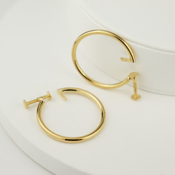 K18 フープ ノンホールピアス 2P 両耳用 大ぶり ゴールド イヤリング 18金 18k ノンホール ピアス フープピアス 大きめ 華やか 地金 大人 イエローゴールド アクセサリー レディース 女性 記念日 ギフト プレゼント おしゃれ