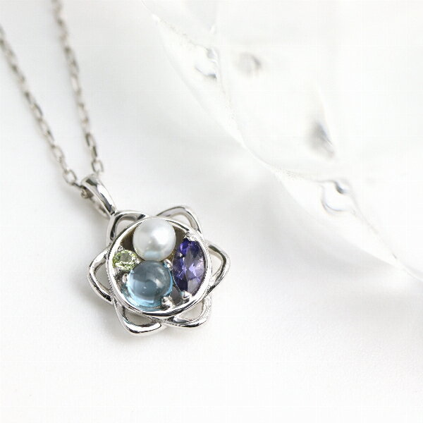 天然石パールフラワーホワイトゴール...