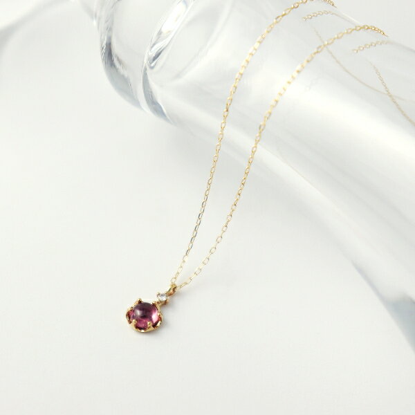 ローライトガーネット ダイヤモンド ゴールド ネックレス 天然石 一粒 カボション ラウンド K10 10金 10k 誕生石 1月 ガーネット シンプル かわいい きれい 上品 普段使い アクセサリー ペンダント レディース 女性 記念日 ギフト プレゼント おしゃれのサムネイル