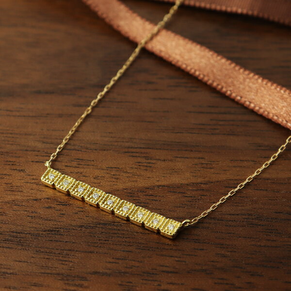 K18 ダイヤモンド ライン ネックレス 18金 18k ゴールド シンプル ベーシック 定番 ラインネックレス ミル打ち スクエア プレート バー アクセサリー ペンダント 誕生日 レディース 女性 記念日 ギフト プレゼント おしゃれのサムネイル