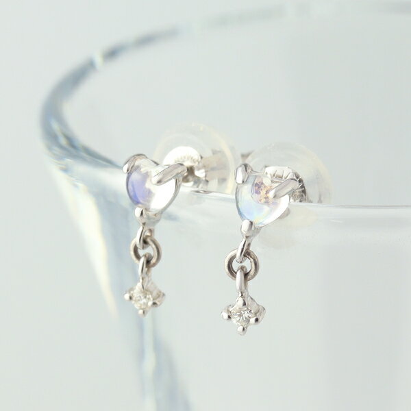 ハート ブルームーンストーン ダイヤモンド ピアス 2P 両耳用 天然石 ホワイトゴールド スタッドピアス 天然 ダイヤ K10 10金 10k かわいい 普段...