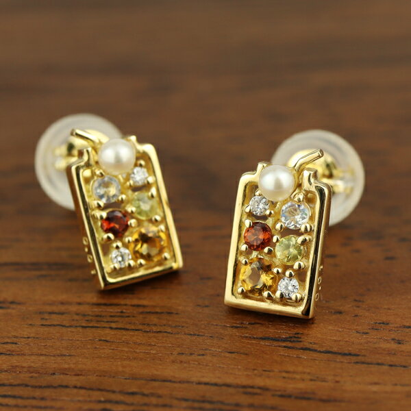 K18 天然石 メイソンジャー パフェ ピアス 2P 両耳用 ゴールド スイーツ ダイヤモンド パール 18金 カラフル 個性的 レトロ 昭和レトロ 大正ロマン...