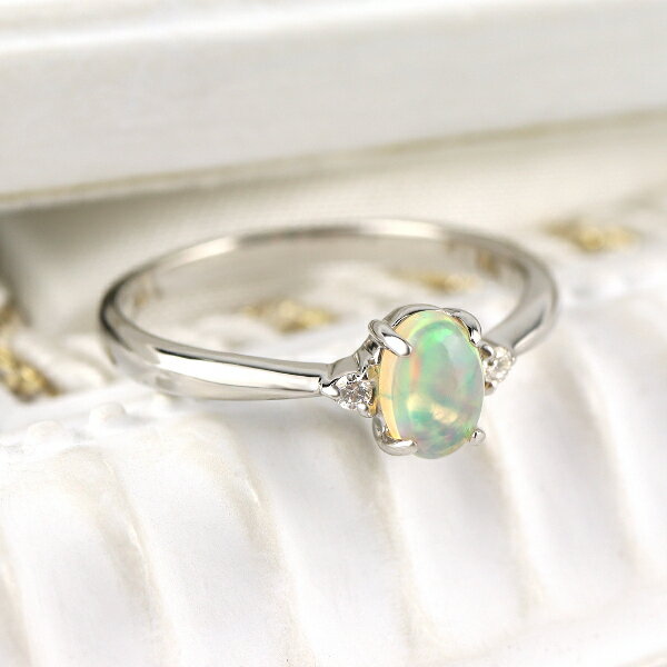 PT900 オパール ダイヤモンド プラチナ リング 指輪 天然石 誕生石 10月 上品 きれい 綺麗 シンプル 大人 ジュエリー 結婚記念日 アクセサリー レ...