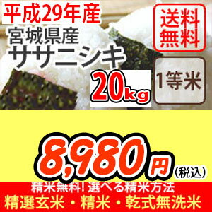 【玄米】【送料無料】平成29年産　宮城産ササニシキ20kg[1等米]　選べる精米方法