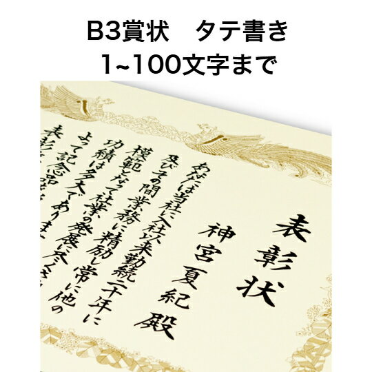 B3 賞状 タテ書き 100文字まで 全文 手書き代筆 筆耕 表彰状 感謝状 証書 社内表彰 皆勤賞 認定証 大会 コンテスト コンクール イベントなど