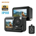 【IPX8本体防水10M】アクションカメラ 4K 60FPS 20MP 高画質 防水ケースを装着すると水深30Mまでが可能 6軸手ぶれ補正(EIS 2.0) 歪み修正機能 170度広角レンズ Wi-Fi機能 専用アプリ リモコン付き 遠隔操作可 1350mAh大容量バッテリー2個付 スポーツカメラ MUSON Ultra1
