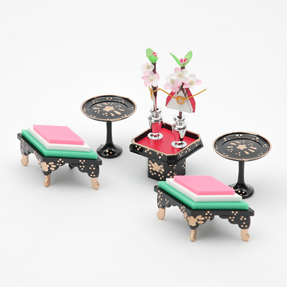 雛人形 お道具 小道具 ミニチュア 6cm 並 菱高三方 (菱餅/高杯/三方) 桃の節句 リュウコドウ