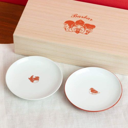 BARBAR 紅白 小皿 おしどり夫婦ペアセット 桐箱入り 波佐見焼