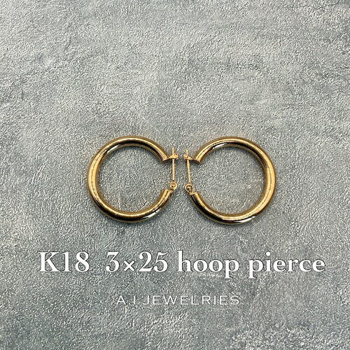 楽天A.I JEWELRIES18金 K18 3×25 フープ ピアス / K18 3×25 Hoop pierce 品番 khe-325