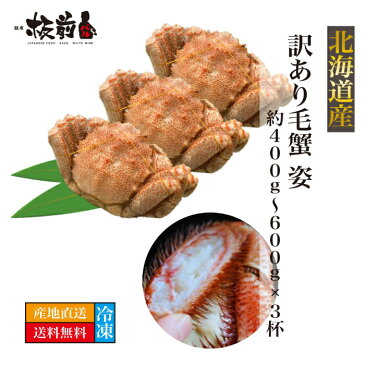 産地直送 北海道直送 北海道産 訳あり毛蟹 姿 約400g~600g×3杯 冷凍品 ボイル済 毛ガニ 蟹 カニ かに けがに ケガニ 海鮮 送料無料 ギフト お中元 御中元 お歳暮 御歳暮 敬老の日 初盆 お盆 残暑御見舞 残暑見舞い お取り寄せ お祝い