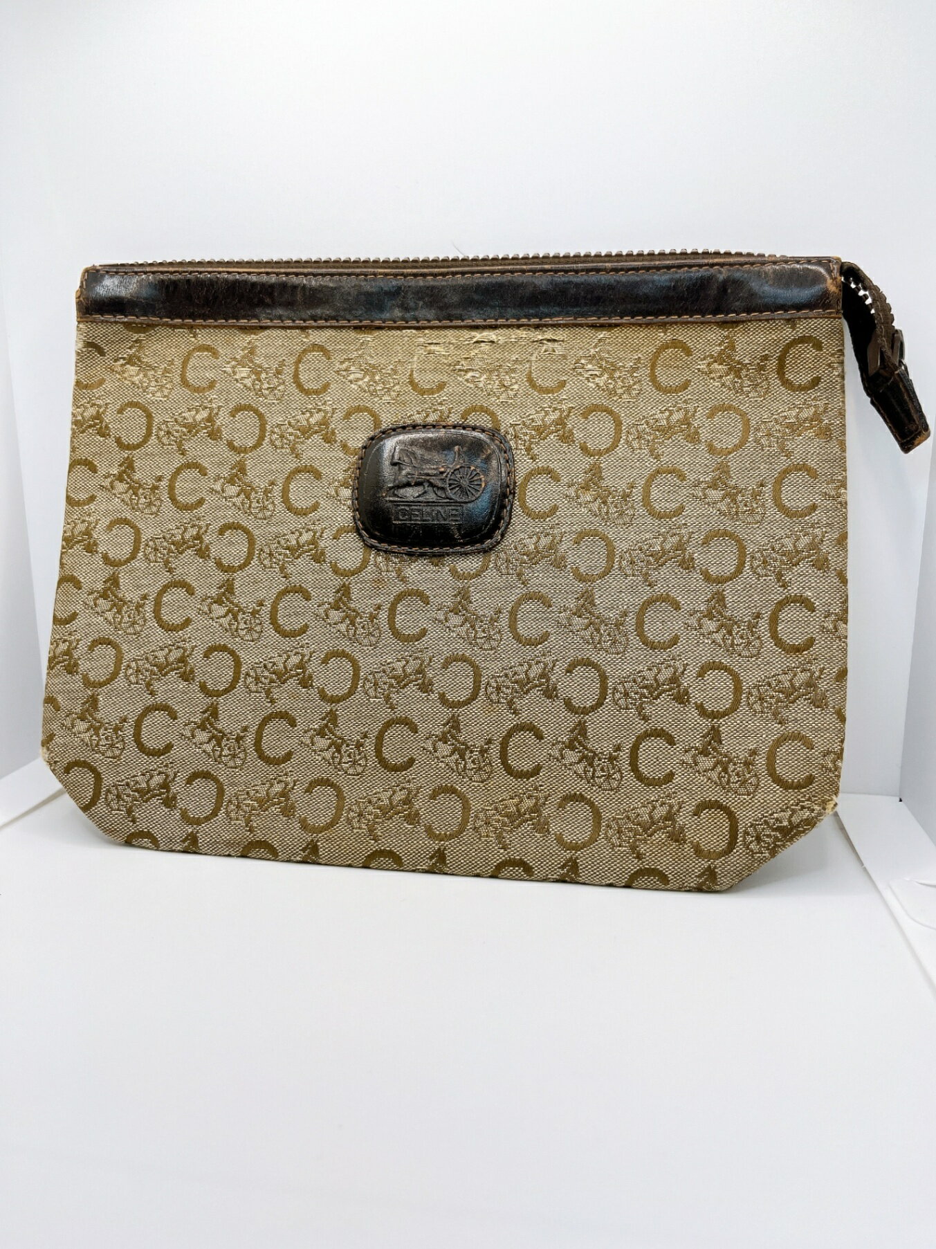 セリーヌ 【卸価格!!】CELINE/セリーヌ　ポーチ　小物入れ　マカダム　ブラウン　オールド　ヴィンテージ