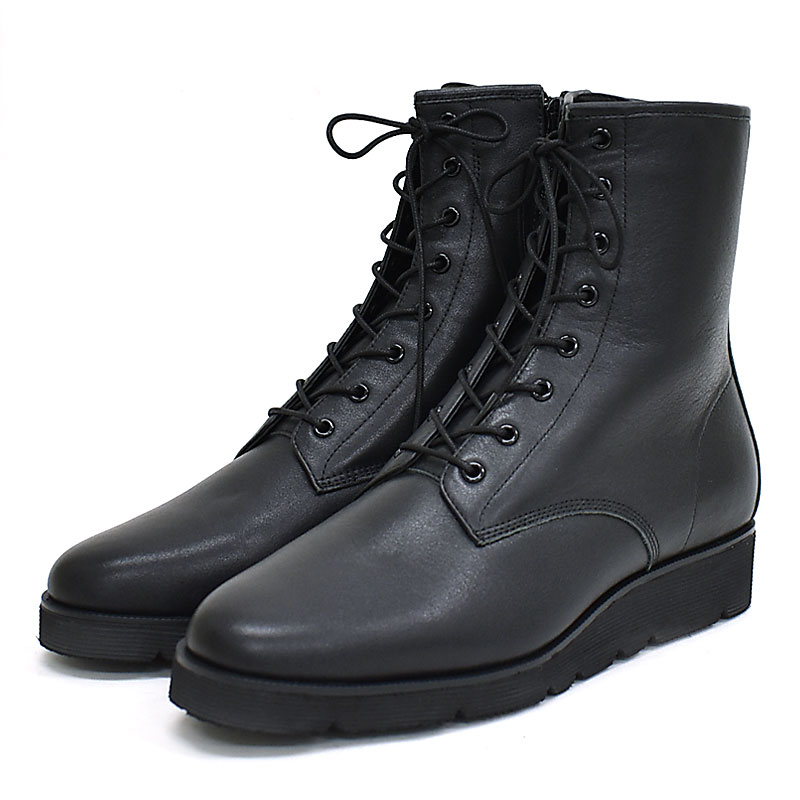 【SALE】レディース ブーツ レースアップ ウェッジヒール 本革 ブラック エナメル 疲れにくい 履きやすい 脚長効果 銀座ワシントンのサムネイル