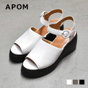 【マラソン中お得なクーポン有】★8/10はP×3倍★ アポム APOM サンダル ストラップ ヒールサンダル ウェッジヒール 厚底 トレンド 本革 歩きやすい ...
