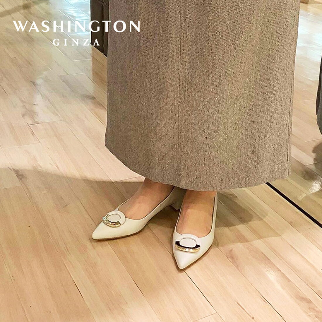 【8/10は自店P×3倍】★マラソン中お得なクーポン有★ 【SALE／20%OFF】パンプス バックル ポインテッド エレガント 3.5cmヒール チャンキーヒール レディース 銀座ワシントンのサムネイル