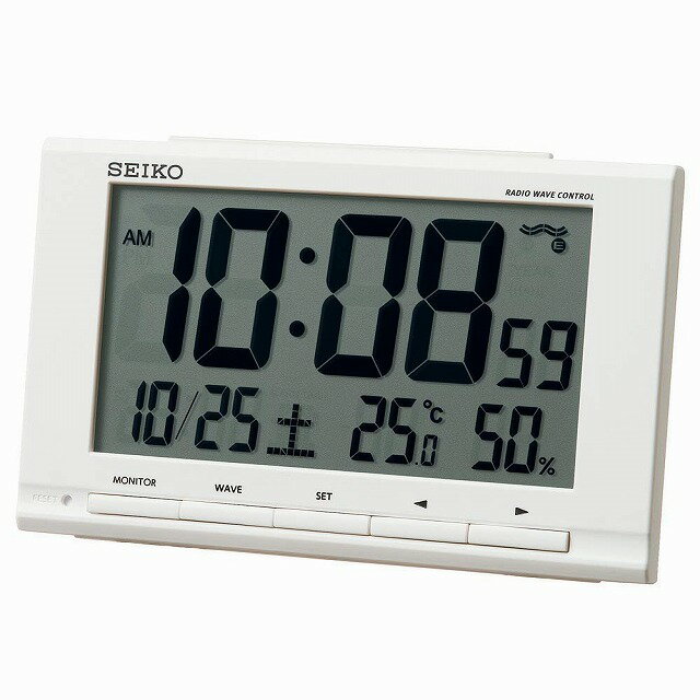 SEIKO CLOCK セイコー クロック SQ789W 電波 目覚まし時計 デジタル カレンダー 温度 湿度 表示 置き時計 白 本体サイズ:9.1 14.8 4.7cm