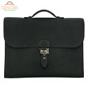 HERMES エルメス サックアデペッシュ38 ブリーフケース ビジネスバッグ フィヨルド ブラック □H刻印(2004年頃) シルバー金具 メンズバッグ Gi...