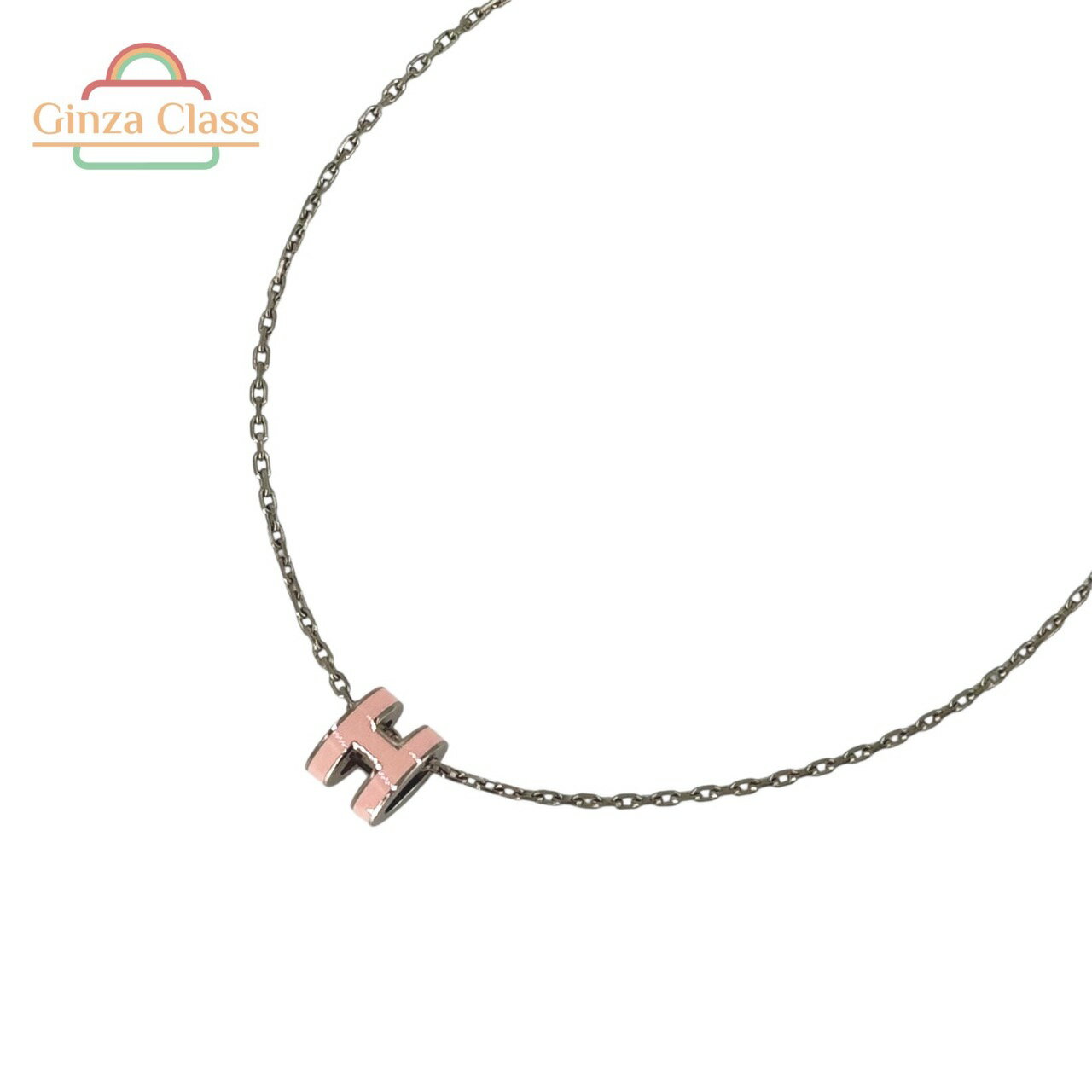 HERMES エルメス ポップアッシュ H ミニ ネックレス ピンク/シルバー色 40cm 3.1g メタル レディース ペンダント ポップアッシュ 中古