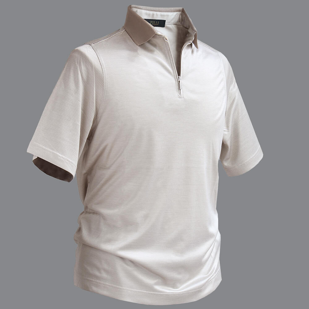 ZILLI (ジリー) ZIPポロシャツ シルク カジュアルシャツ 半袖 シャンパンベージュ 高級 トップス 半袖