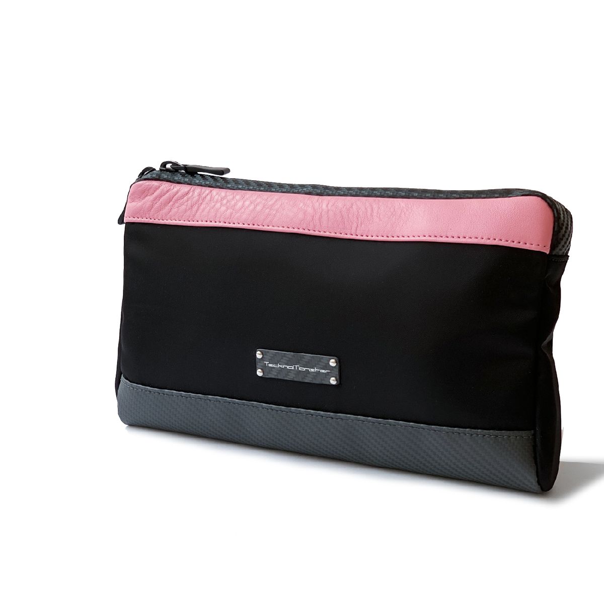 TecknoMonster (テクノモンスター)【 銀座HIKOモデル 】ポーチ バッグインバッグ テックナイロン カーボンファイバー カーフレザー ピンク TecknoMonster テクノモンスター イタリア製