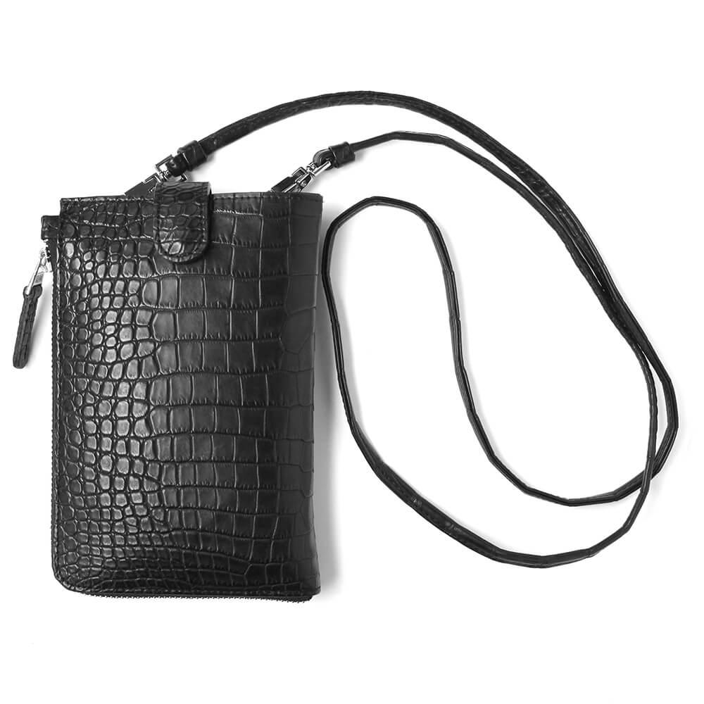 【レザック】クロコダイルポシェット ショルダーバッグ ホワイト(ヒマラヤ) ブラック