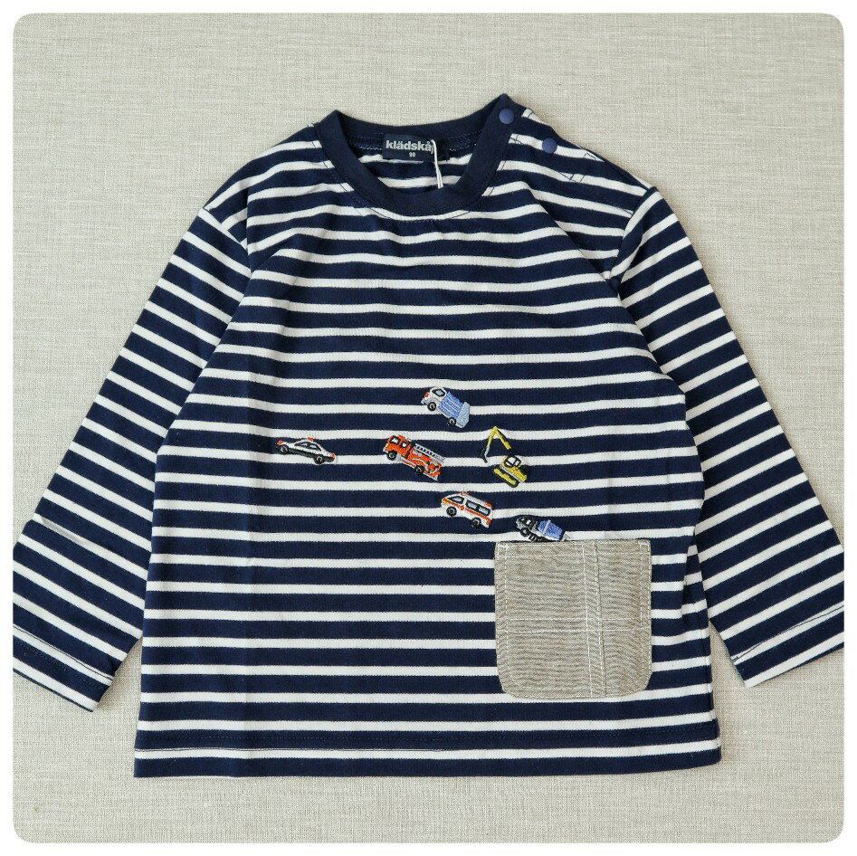 【ウィンターSALE30％OFF】【長袖Tシャツ】クレードスコープ kladskap #5343208 くるま ボーダー 秋冬物 くるまボーダー くるまTシャツ ボーダーTシャツ 働く車 男の子 男の子Tシャツ ベビー 誕生日 誕生日祝い 誕生日プレゼント ファーストバースデー トップス