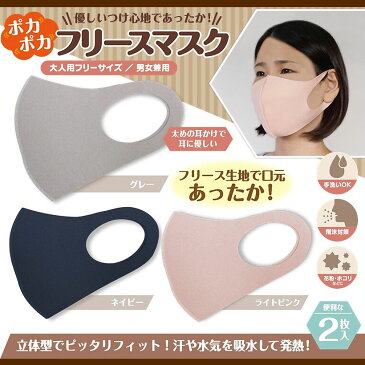 【在庫限り】ポカポカフリースマスク 大人用フリーサイズ 2枚入【秋冬マスク】【洗える】【飛沫】【花粉】【ほこり】【あったか】【優しい】【やわらか】【即納】