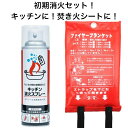 初期消火セット キッチン消火スプレー 1本& 防火シート 1個 スパッターシート キャンプ 耐火 耐熱 防炎 焚火台 火事 火災 消火 キッチン 台所 不燃シー...
