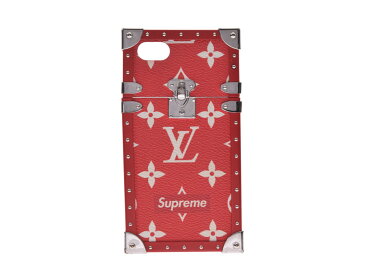 LOUIS VUITTON ルイヴィトン モノグラム アイ トランク iPhone7 Supremeコラボ スマホケース 赤 ユニセックス 本革 携帯・スマホアクセサリー Aランク 中古 銀蔵