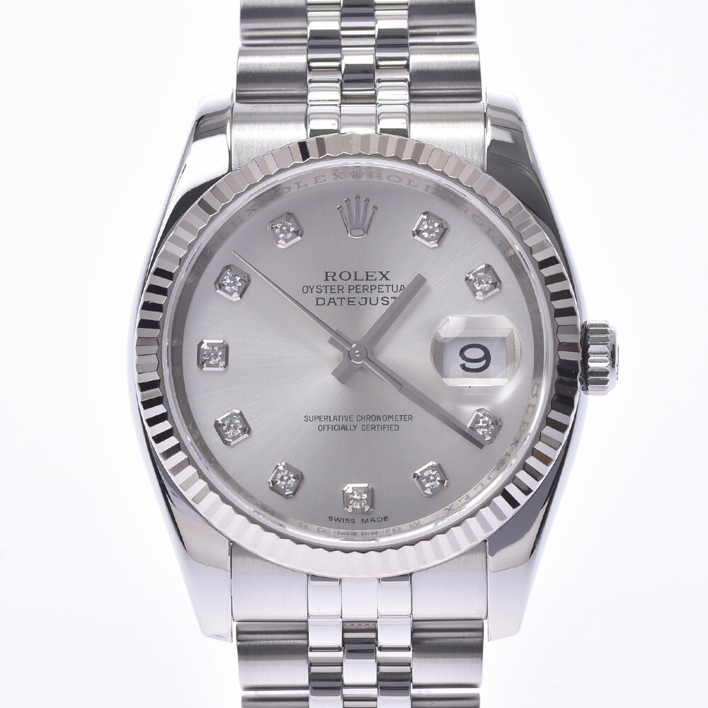 ROLEX ロレックス デイトジャスト 10Pダイヤ ルーレット刻印 116234G メンズ WG/SS 腕時計 自動巻き シルバー・10Pダイヤ文字盤 Aランク 中古 銀蔵