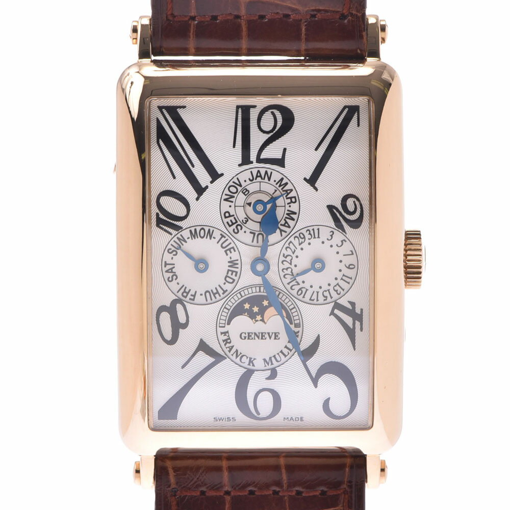 FRANCK MULLER フランクミュラー ロングアイランド パーペチュアルカレンダー 1200QP メンズ YG/革 腕時計 自動巻き シルバー文字盤 Aランク 中古 銀蔵