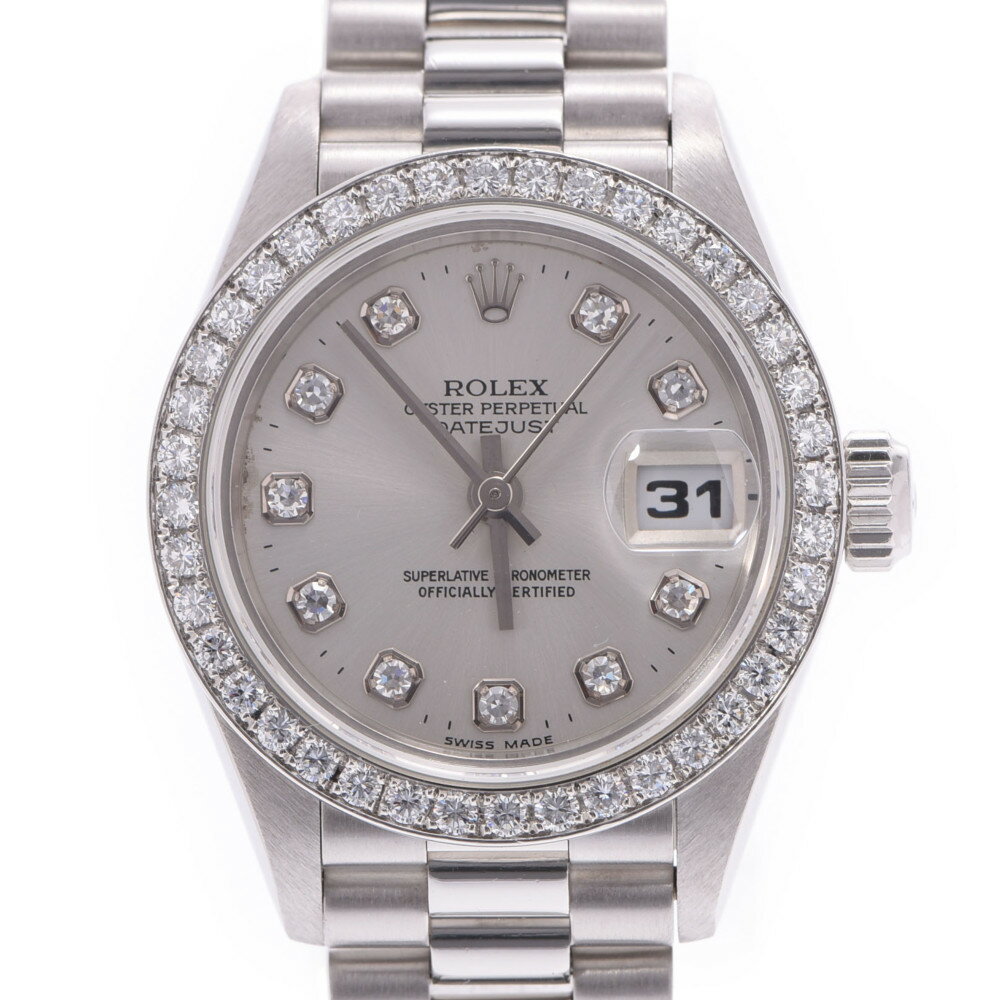 【ポイント3倍★15日限定】【最大2万円OFFクーポン★16日まで】ROLEX ロレックス デイトジャスト 10Pダイヤ ベゼルダイヤ 69136G レディース PT 腕時計 自動巻き シルバー文字盤 Aランク 中古 銀蔵