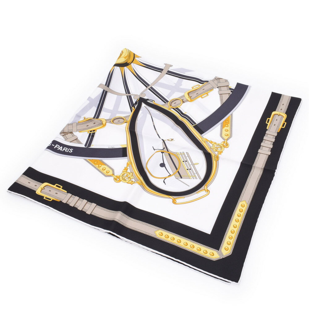 HERMES エルメス カレ90 自由への車輪 2021春夏 白/黒 レディース シルク100％ スカーフ 新品 銀蔵のサムネイル